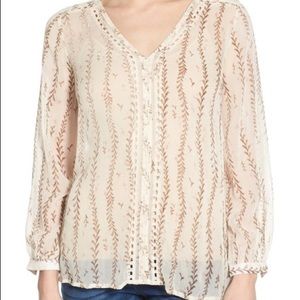 Lucky Brand Lace Inset Vine Blouse